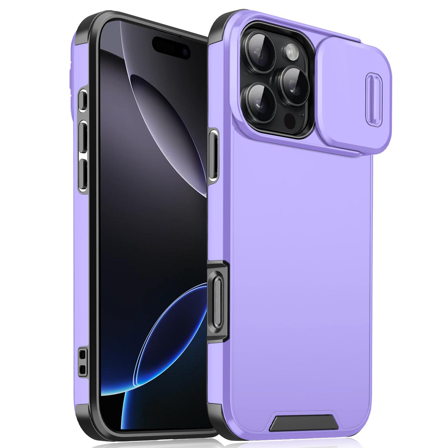 

Защитная крышка для камеры-слайдера для iPhone 16 Pro Max, противоударный бронированный чехол для телефона для iPhone 11 12 13 14 15 Pro Max Plus 16e iPhone 16e фиолетовый