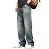 American ripped jeans men's spring and autumn new straight loose wide-leg casual pants washed trousers men