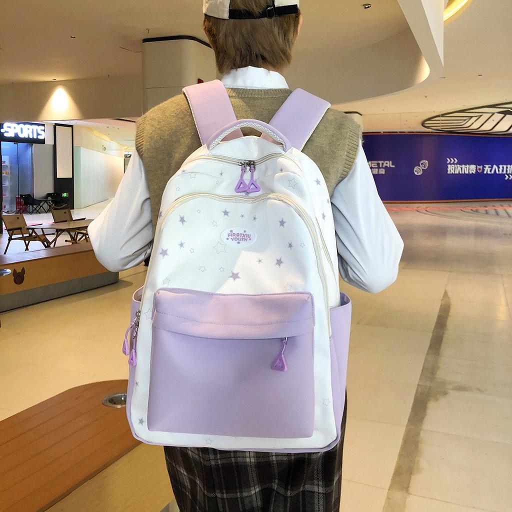 School Bag, Cute Star for Junior High and College Students, Fresh Large-capacity Backpack, Stylish and Stylish Versatile Backpack
