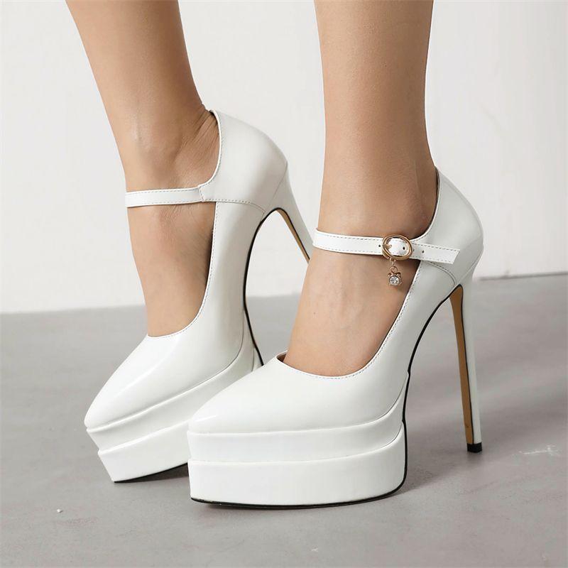 White High Heels Pumps Shoes Woman Platform Elegant 2025 Ankle Strap Black Red Heeled Dress Pumps Party Wedding Shoes Ladies