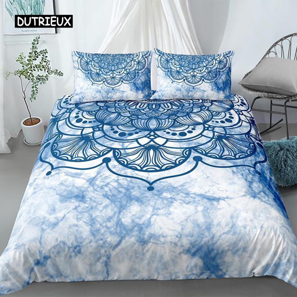 Mandala Duvet Cover Set King Polyester Tie Dye Paisley Quilt Cover Purple Boho Hippie Trippy Floral Exotic Style Bedding Set