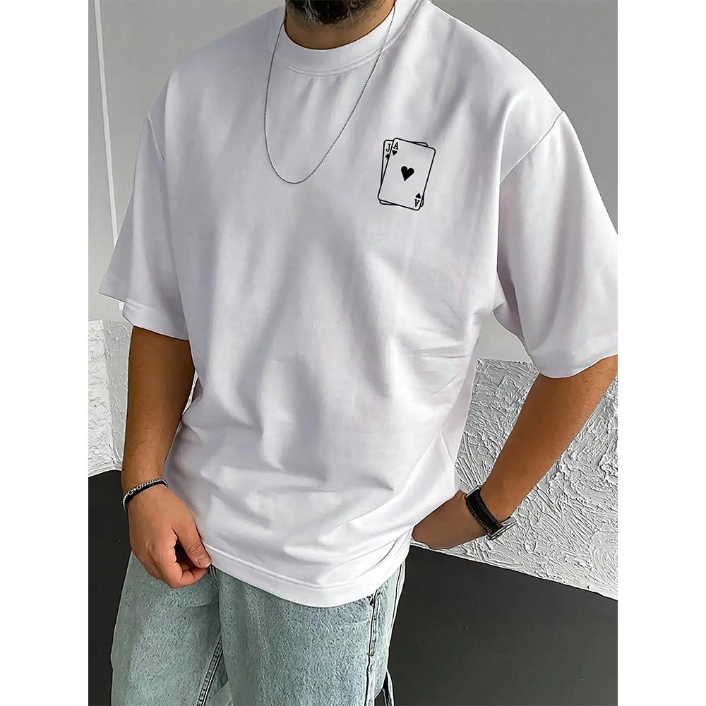 laying Card Spades A Print Mens Cotton T-Shirts All-math Fashion Short Sleeve Breathable Oversize O-Neck Tops Male Tee Clothing