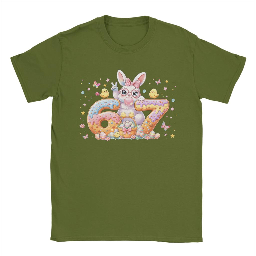 Easter Day Cute Rabbit Bunny Six Seven Meme T Shirts Unisexs Cotton Casual TShirts Round Neck Tee Shirt Short Sleeve Tees