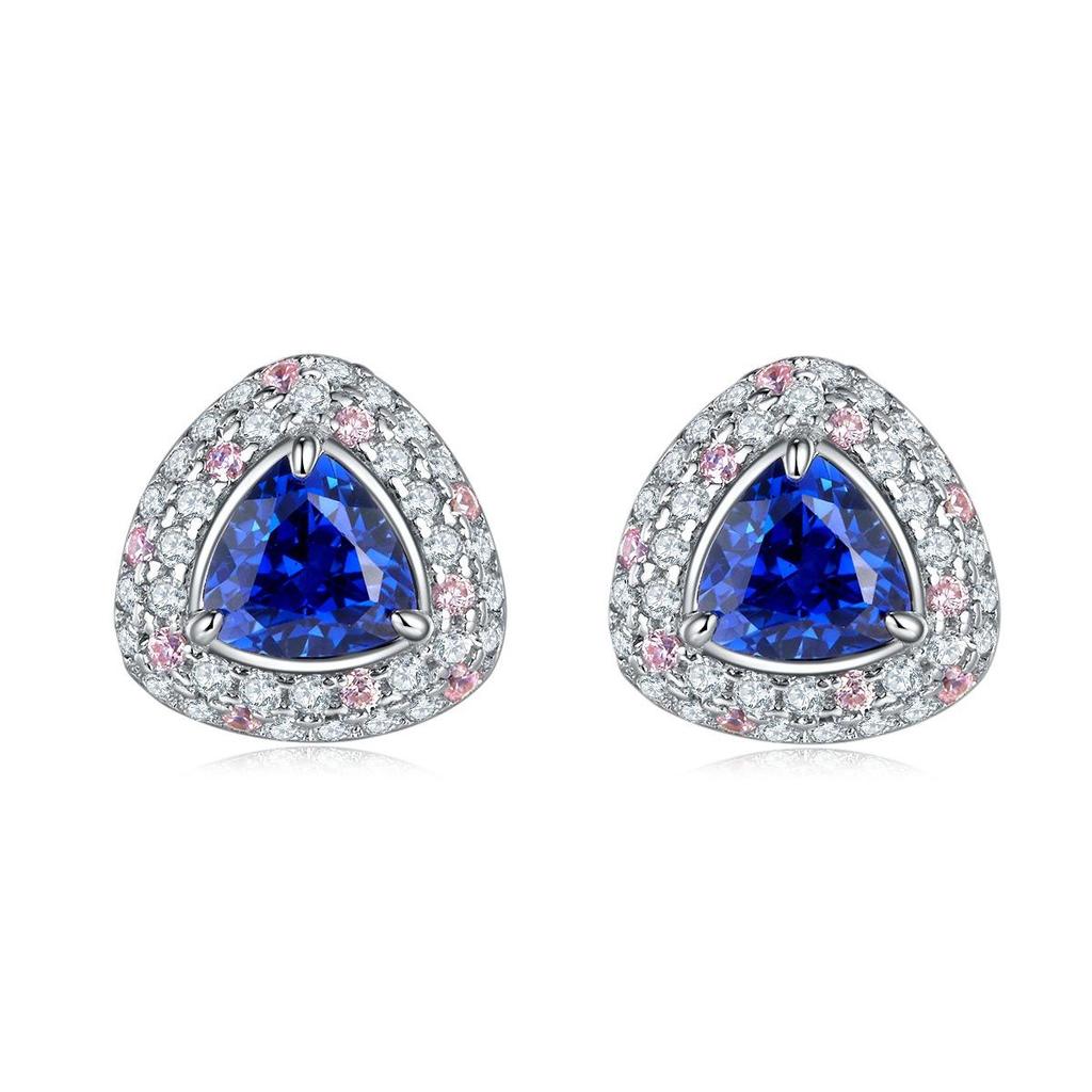 Zhou Hengfu S925 Sterling Silver Sapphire Earrings - Light Luxury Fashion
