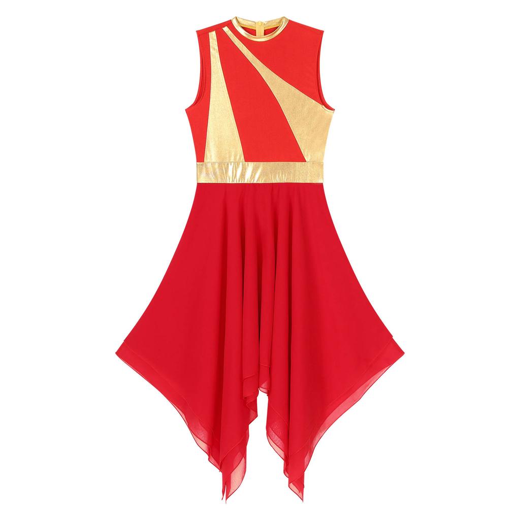 Traje de baile para mujer, vestido de baile de ballet lírico sin mangas con bloques de Color