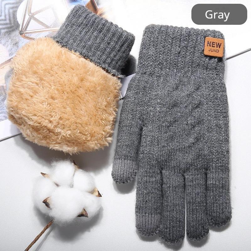 Botvotee Wholesale Fleece Lined Fashion Warm Black Cable Knitted Winter Touch Screen Gloves for Women Men