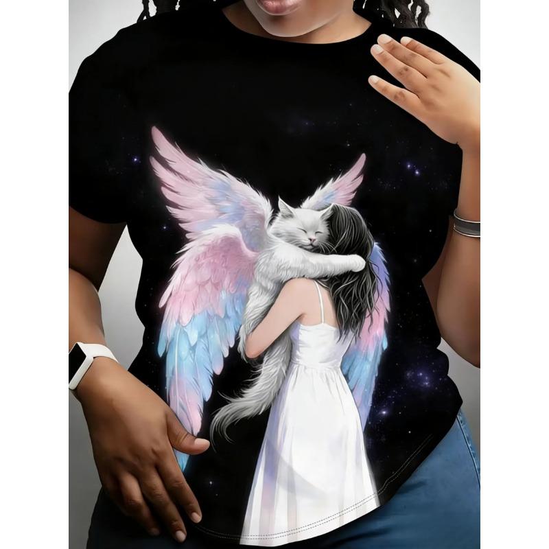 Women's printed short-sleeved T-shirt - Soft round-neck casual top, suitable for daily wear and various themed occasions