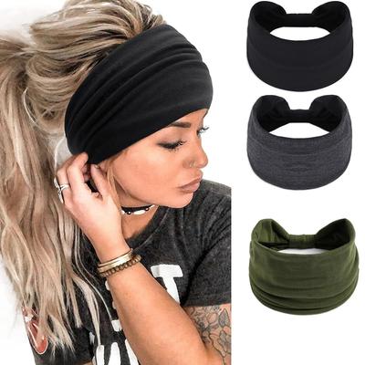 Melodio 3-pack Women's Wide Brim Turban Headbands Sports Yoga Headbands Solid Color Cotton Wide Brim Turban Headbands