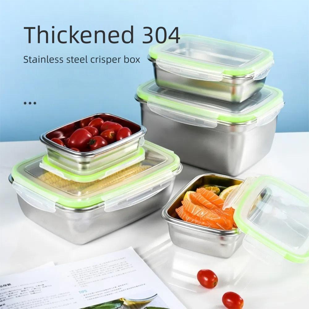 Stainless Steel Fresh-keeping Box Sealed Bento Box Refrigerator Freezer Storage Box  Camp Supplies