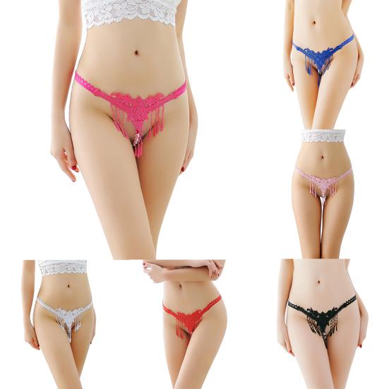 Sexy spodní prádlo G-String dámské s vyšívaným střapcem z imitace perly