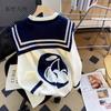 Sweet Sailor Collar Sweaters for Women Loose College Style Cardigan Woman