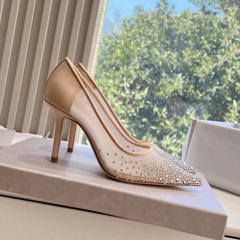 

Звездный стиль Роскошные стразы Дышащая сетка Женские туфли-лодочки 2025 Лето Шпилька Высокий каблук Вечеринка Свадьба Свадебная обувь Zapatos 35