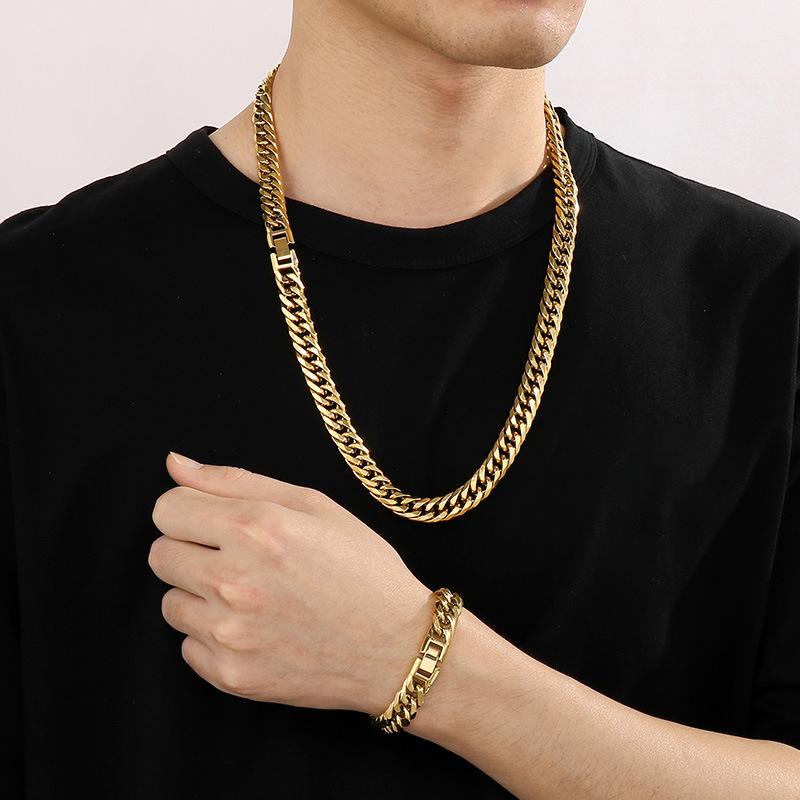 Trend Smycken Spänne Smycken, Hip Hop Stil 12Mm Kantad Kryptering Dubbelvävd Denim Kedja Titanstål Herrhalsband