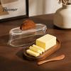 Japanese Style Butter Tray Wooden Dish with Glass Lid And Knife, Holder for Kitchen Spreader Countertop & Refrigerator, Keeper Tray, Container, Cheese