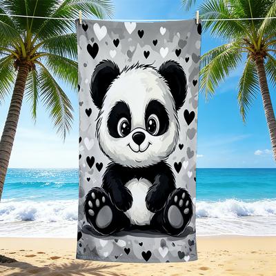 1Pc Panda Heart Background Beach Towel, Quick Dry, Multi-Use for Beach Pool Gym Yoga Home Travel, Christmas, Halloween, Xmas Gift M928273