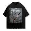 American Retro Street Vintage Cartoon Printing Washing Water Old Short-Sleeved T-Shirt Men'S And Women'S High Street National Tide Brand