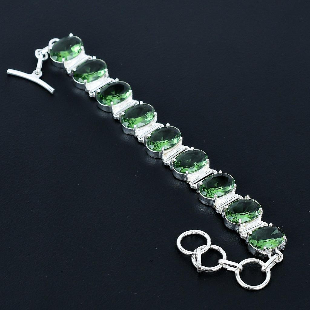 Bracelet Chrysolite Bracelet en Argent Sterling 925 Bracelet à Chaîne Réglable Bracelet Boho Fait Main Bijoux en Pierre Gemme Chrysolite Cadeaux de Mariage