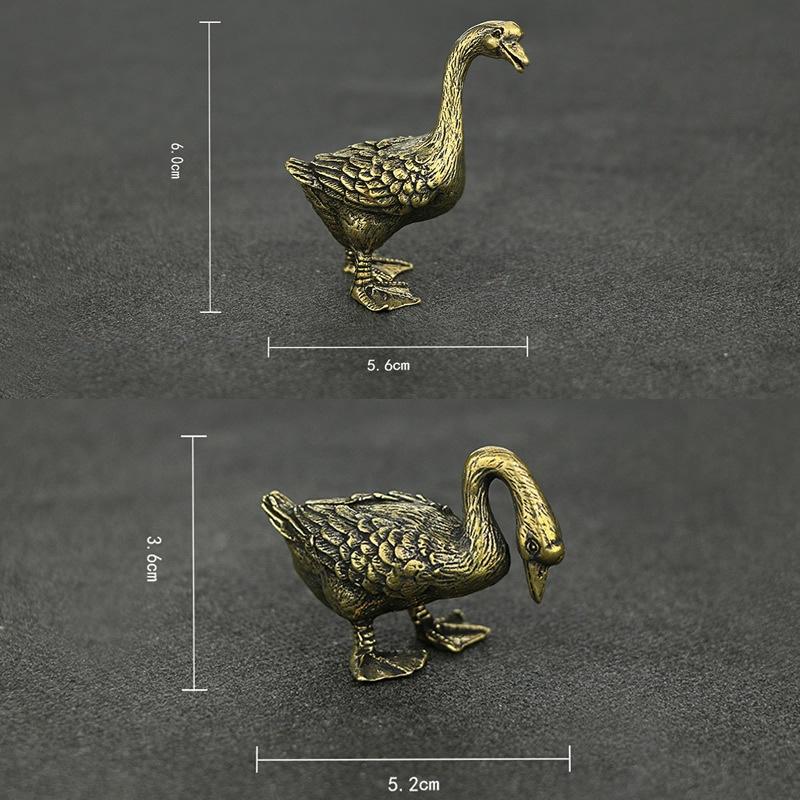 Mini 2pcs Cute Brass Goose Vintage Animal Statue Metal Figure Props Home Office Desk Decor Ornament