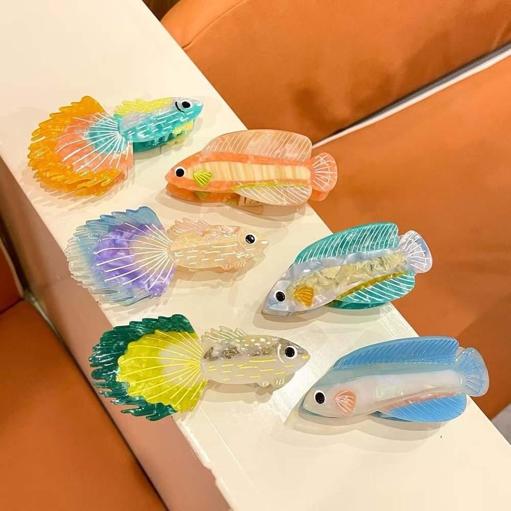 Fish Silver Arowana Shark Clip Acrylic Acetic Acid Hair Claw Personalized Guppy Hair Claw  Beach