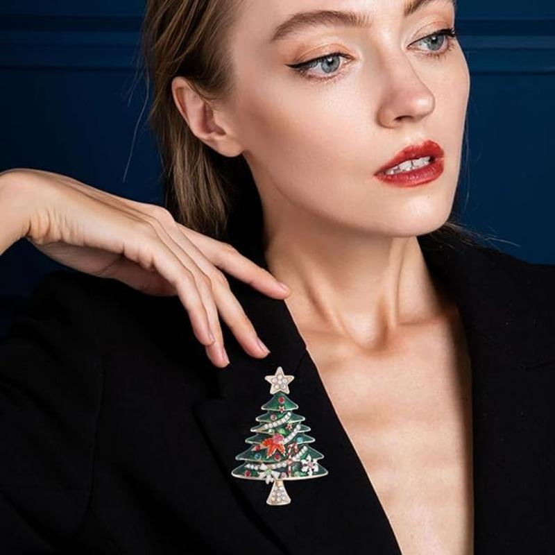 Water Drop Effect Christmas Brooch Enamel Rhinestone Korean Style Clothes Pin Collar Accessory Holiday Decoration Gift