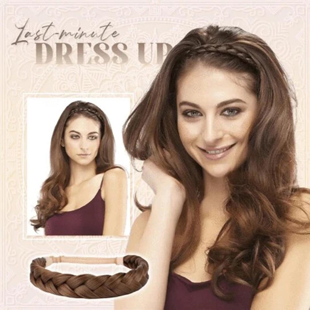 Synthetic Hair Braided Headband Classic Wide Plaited Braids Elastic Stretch Hairpiece for Women Girls