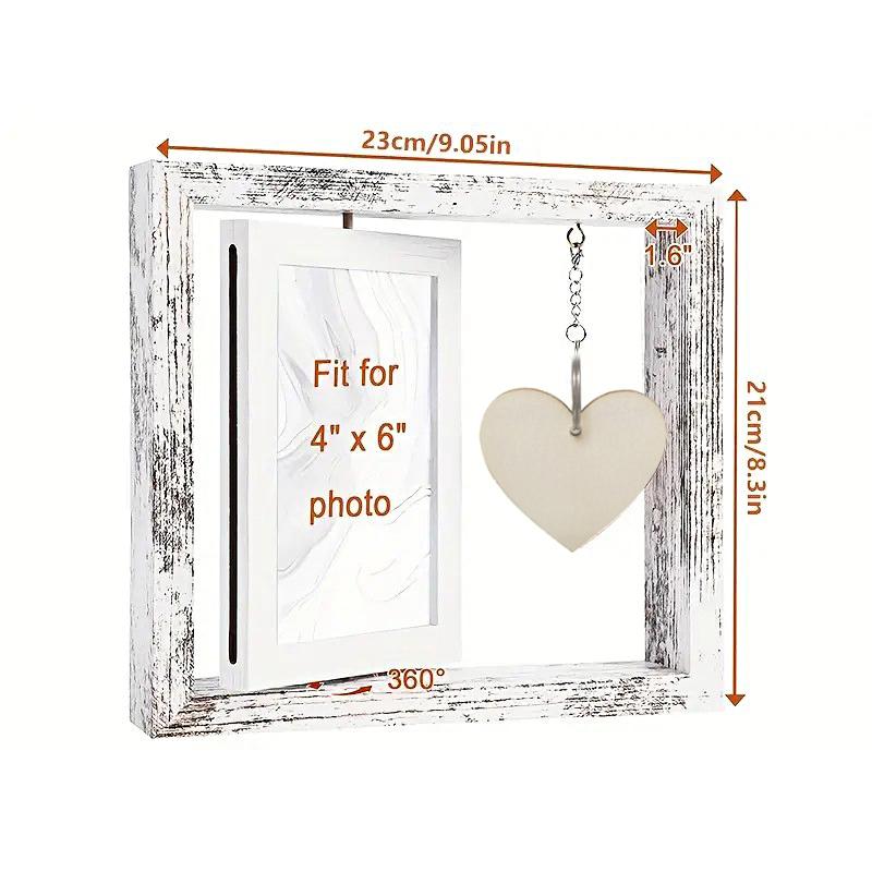 

1 шт. с подвеской в форме сердца, домашний декор, сочувственные подарки, креативная двухсторонняя вращающаяся 6-дюймовая деревянная фоторамка