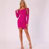 Cross-border European and American Women's Clothing New Arm-wrapped Dress Solid Color Sexy Slim Slanted Shoulder Collar Pleated Femininity Elegant