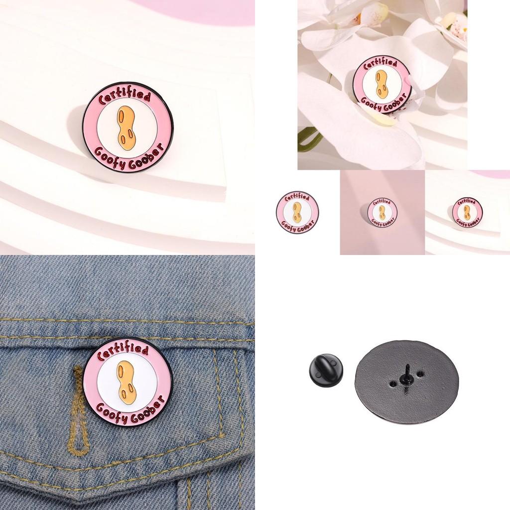 Adorable Pink Cartoon Geometric Letter Certified Brooch With Creative Peanut Pattern Charm