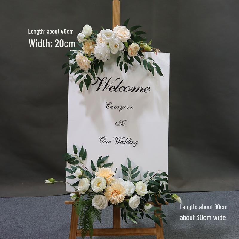 Silk Flower Wedding Welcome & Directional Sign with Floral Art Decoration