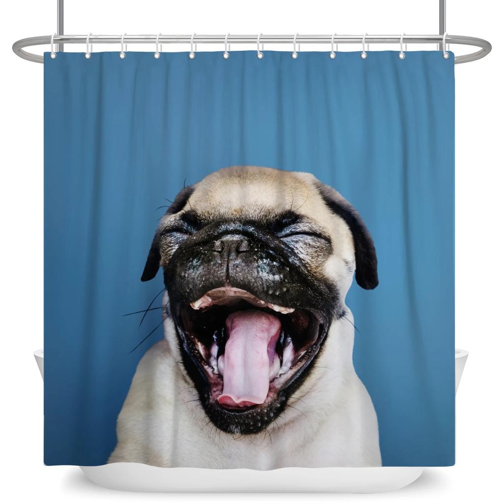 Funny Dog Shower Curtain Blue Ocean Shower Curtains with Animal Octopus Starfish Turtle Anchor Fish Nautical Bathroom Curtains