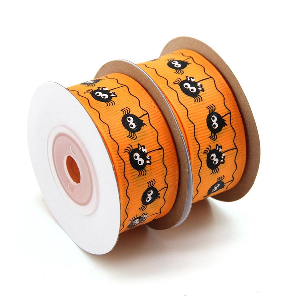 10 Yards/Roller Halloween Themed Polyester Grosgrain Ribbon Spooky Pattern Ribbon For Holiday Decor Diy Crafts Multiple Widths