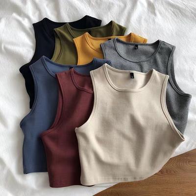 Women's Spring and Summer Short Open Navel Vest Bottom Blouse Women's High Waist Thin Elastic Short Sleeve T-shirt Women's Sleeveless Top