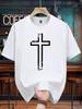 200g 100% Cotton Short Sleeve T-shirt with Bold Cross Print - White Casual Summer Tee