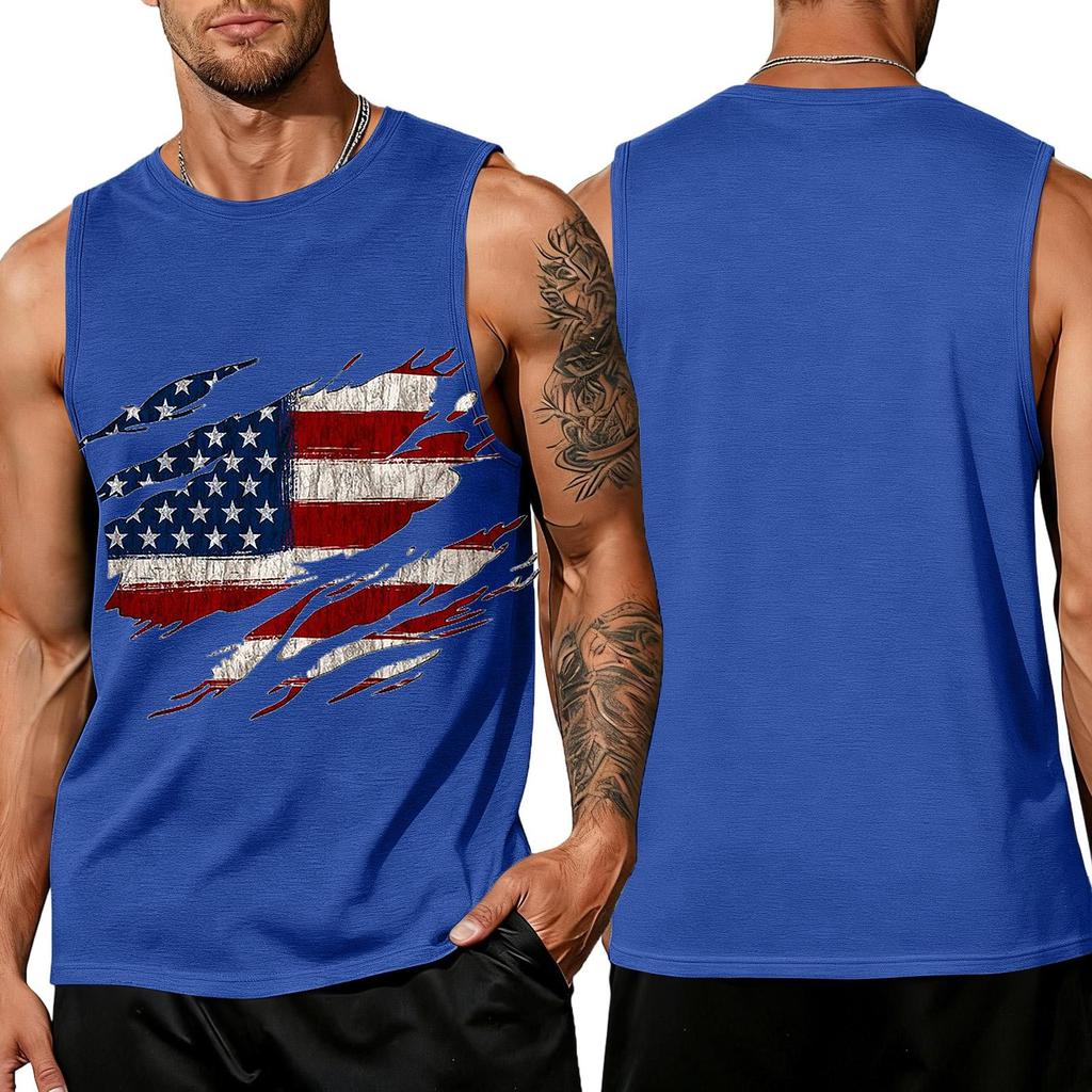 Men's Sleeveless Tank Top Casual Loose Fit Summer Daily Wear Muscle Shirt with Flag Graphic Print Lightweight Breathable Fabric