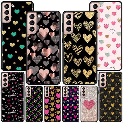 Funda Rosa Dorada con Corazones para Samsung Galaxy S20 FE S21 S22 Ultra S10 Plus S9 S8 S10e S7 Edge Silicona Negra Cubierta de Teléfono
