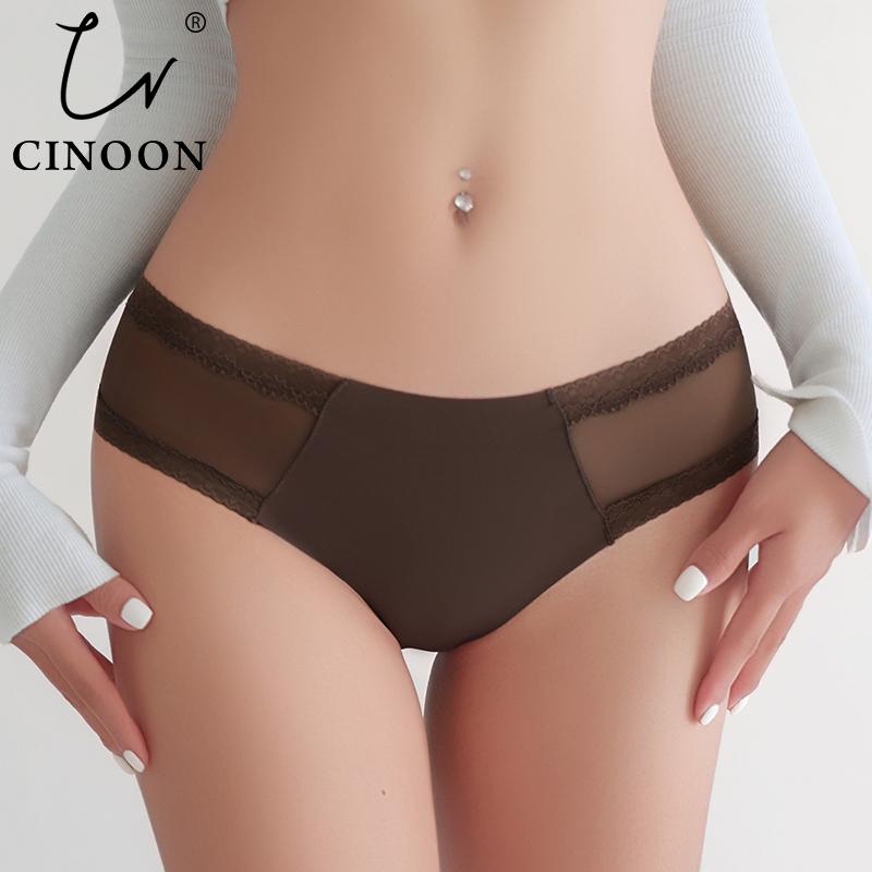 CINOON Sexy Damen Low-Rise Slips Mesh & Spitze Spliced Slips Einfarbige Nahtlose Atmungsaktive Slips