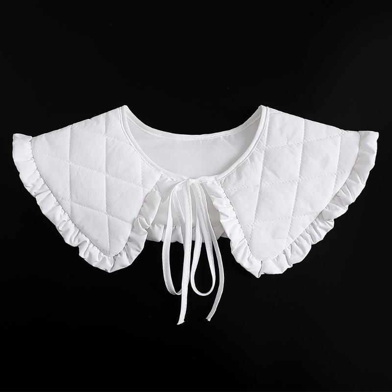 Women Thick False Collar Shawl Padded Quilted Plaid Texture Ruffles Necklace Scarf Winter Capelet Neck Cover Warmer