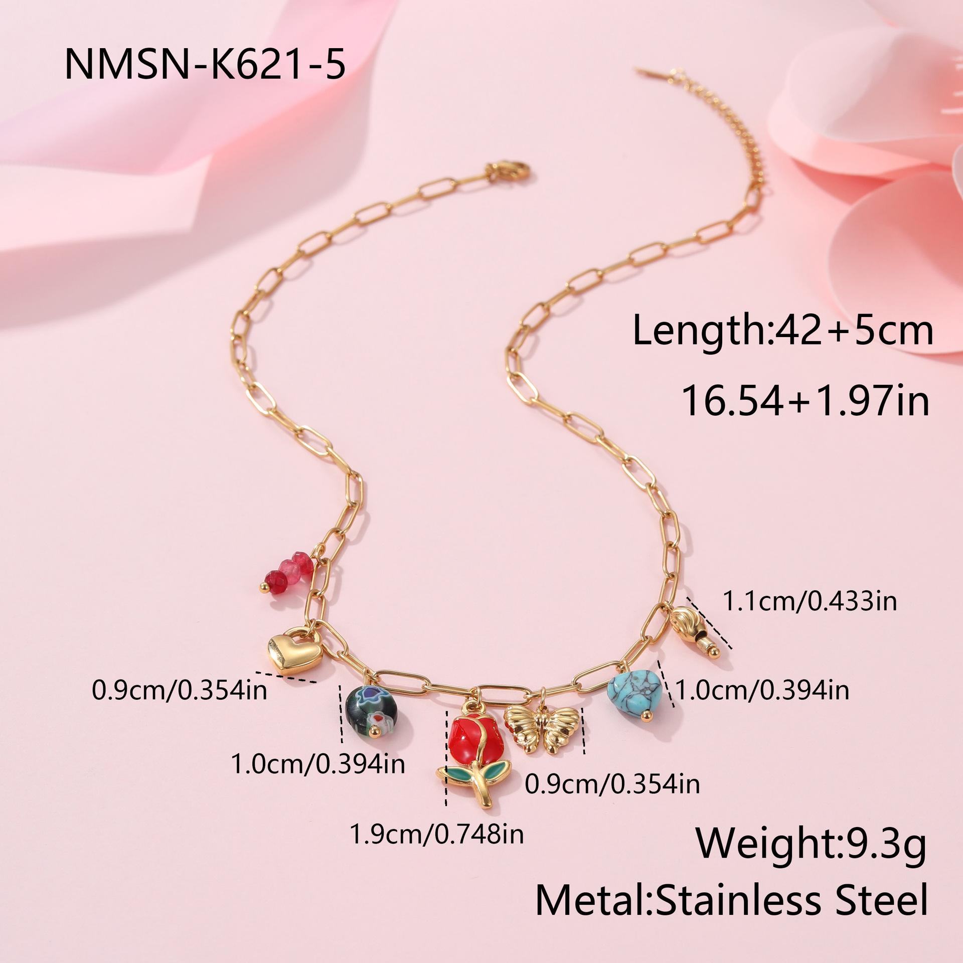 GEMCHIC Women s Fashion Flower Stainless Steel Pendant Necklace with Natural Stone Beads