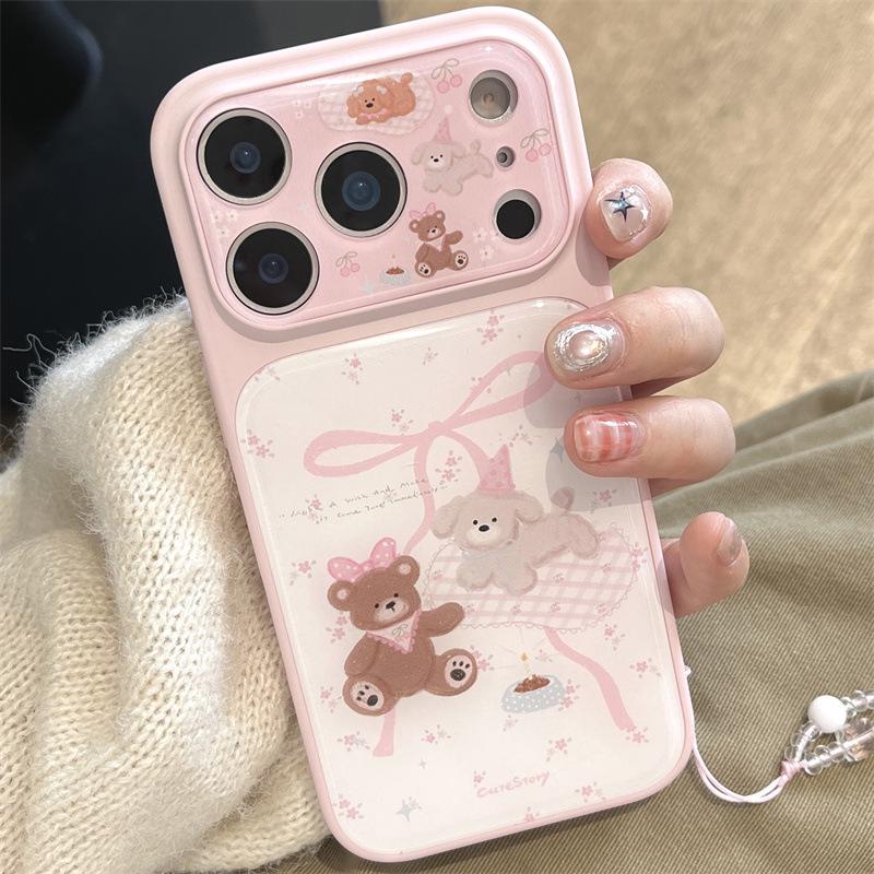 Pink Floral Dog & Bear iPhone 14/15/16 Pro Max Case