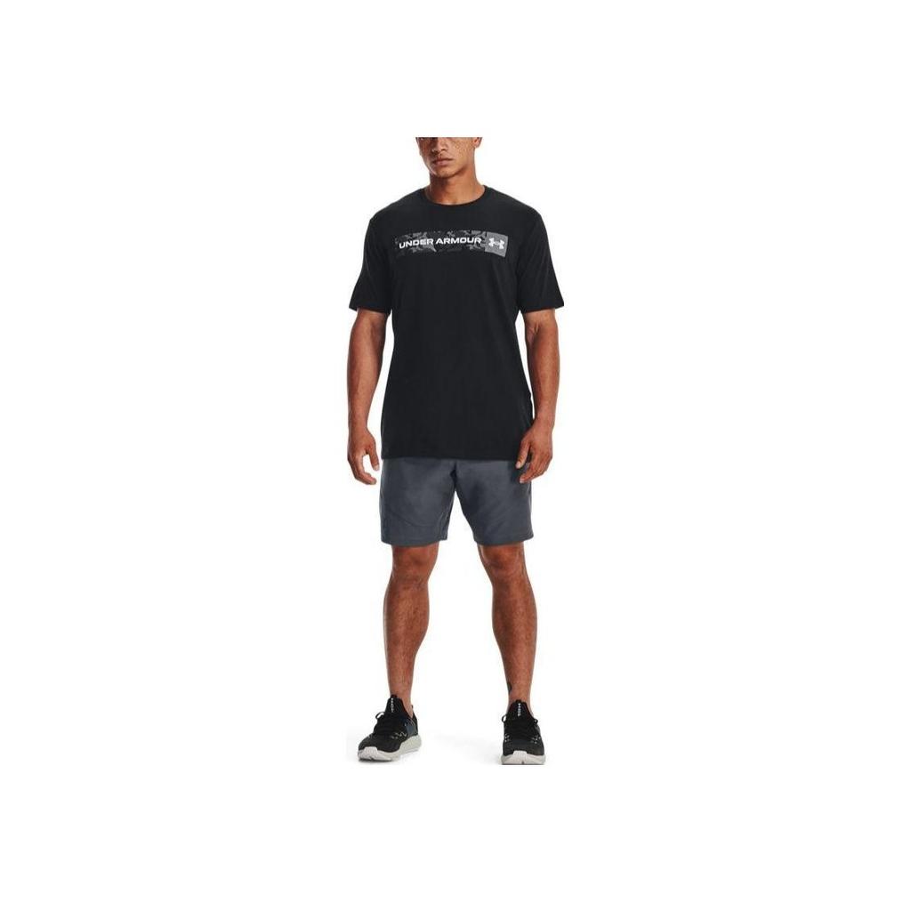 Under Armour Camo Letter Logo Solid Stripe Short Sleeve T-Shirt Men Tops Black 1376830-001