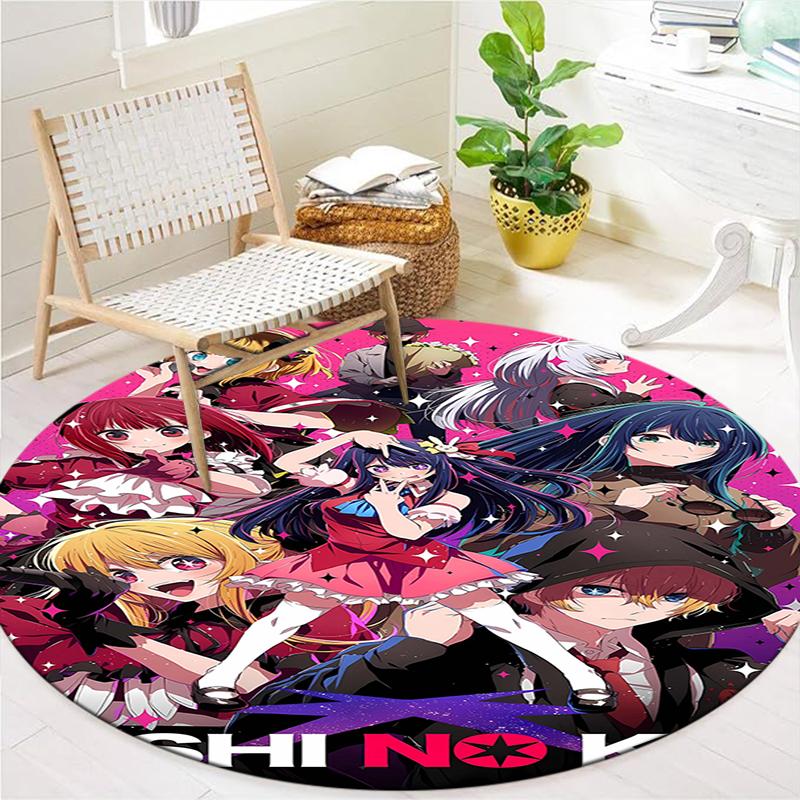 Oshi No Ko Round Area Rug,Carpet Rug for Living Room Bedroom Sofa Playroom Decor,Non-slip Floor Mat