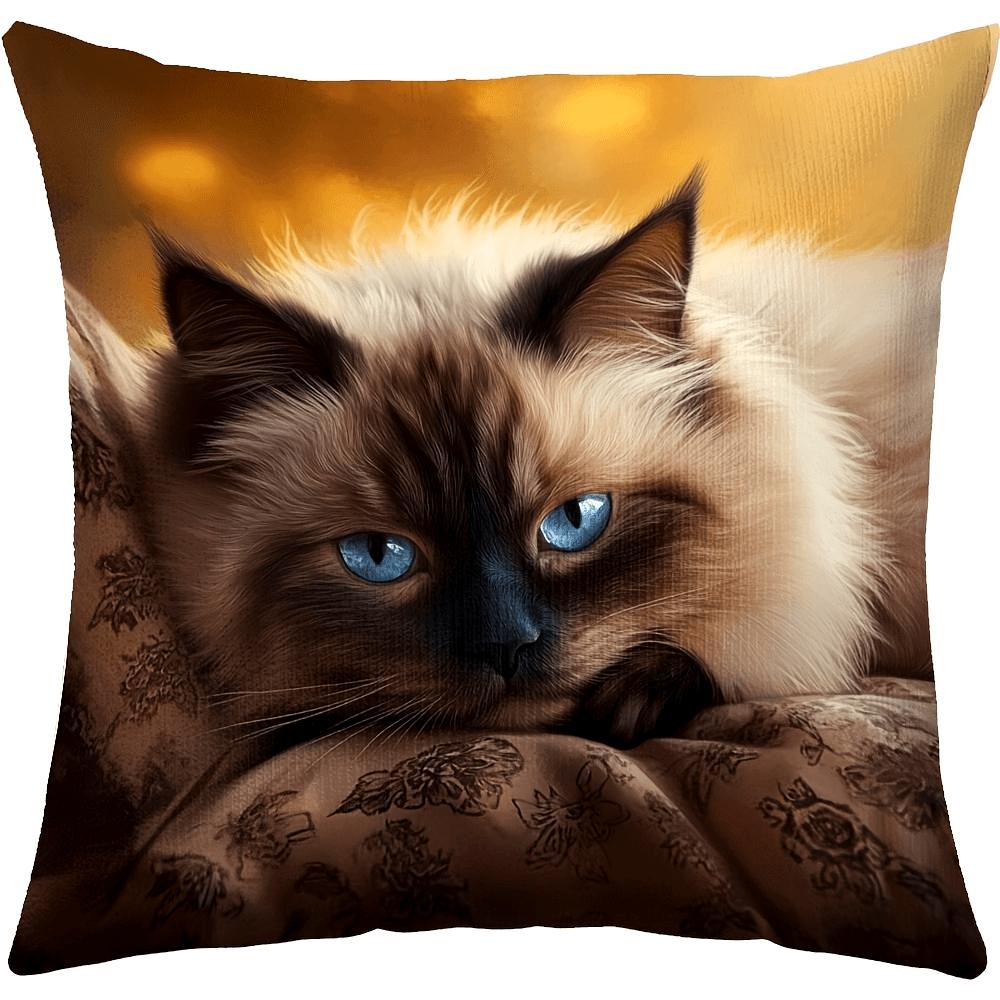 Realistic Ragdoll Cat Pillowcase Cute Blue Eyed Kitten Cushion Cover Fluffy Pet Home Decor for Sofa Bedroom Living Room