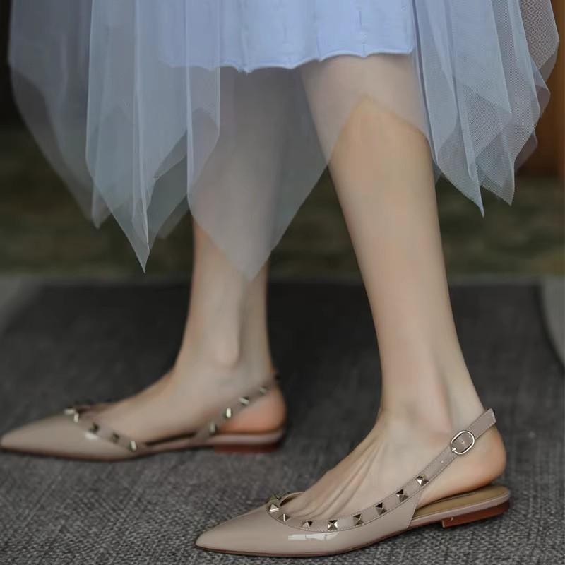 Large size women's shoes wide fat feet spring and autumn 2025 summer new shoes French pointed head flat bottom bag head sandals single shoes