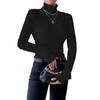 Women's autumn and winter high collar solid color casual long-sleeved brushed pit strip knitted T-shirt