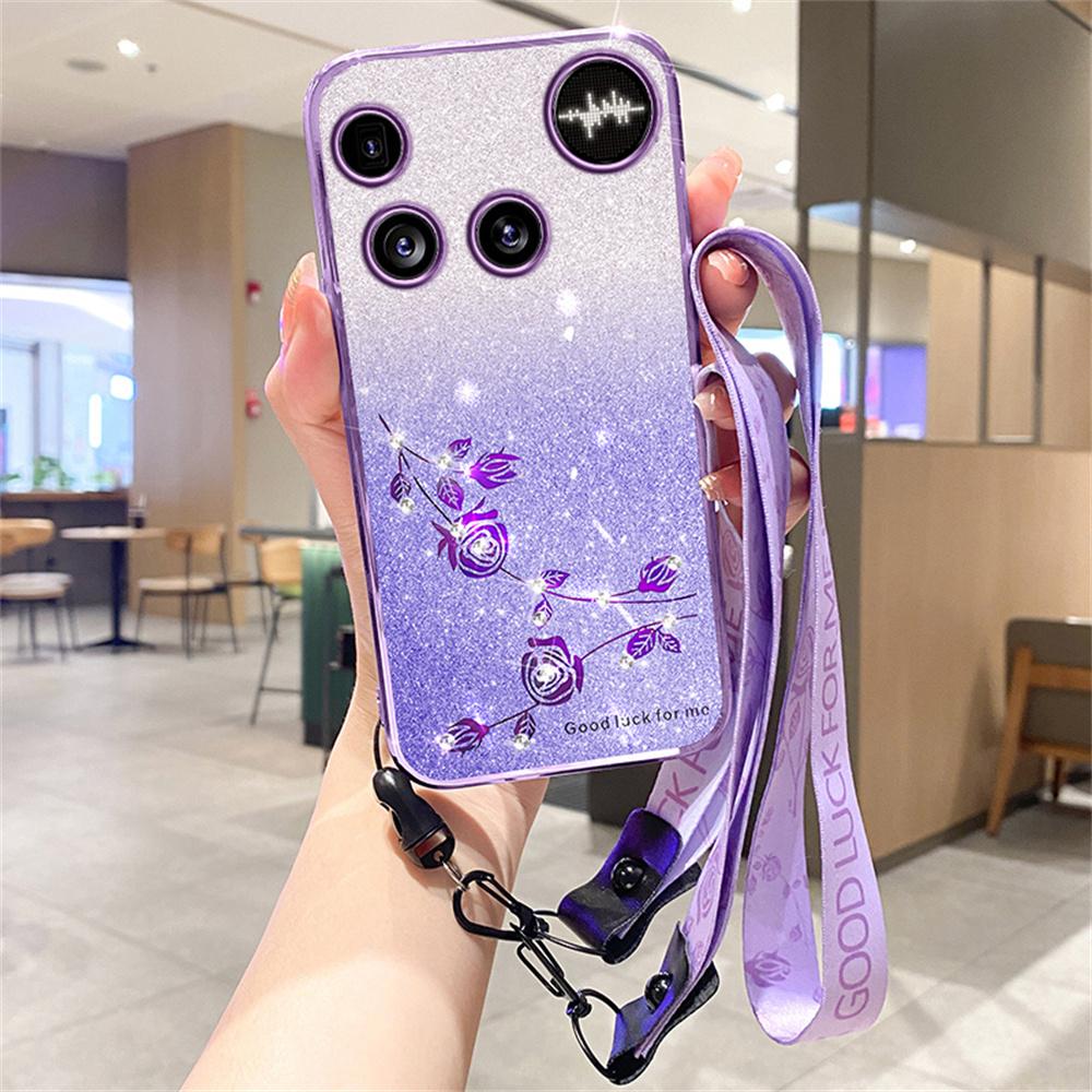 For Nothing Phone (3) 5G Case Flower Pattern TPU Gradient Phone Cover with Lanyards