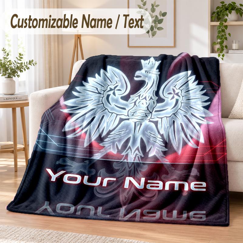 Custom Text Flannel Blanket Poland Football Print Warm Cozy Blanket Home Sofa Bedding