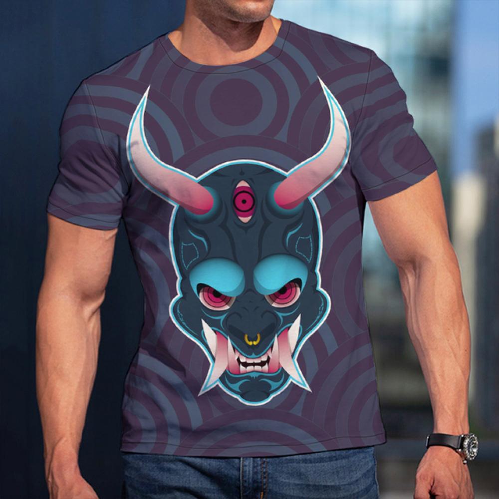 Fashion 3D Samurai Mask Print T Shirt For Men Japan Ghost Warrior Harajuku Streetwear Hip Hop Trend O-neck Tops Summer Loose Tee