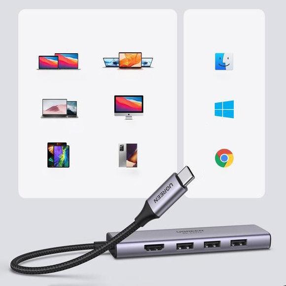 Ugreen USB-C Multiport Hub: 6-in-1 Adapter with Triple USB 3.2, 4K HDMI, SD/TF Reader - Model CM511 (Grey)