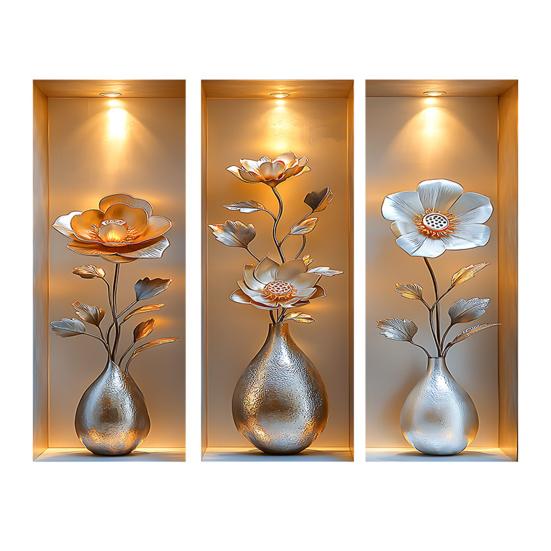 Autocolant de perete vază 3D Vază Perete și Lipire Decal amovibil Decojire PVC Artă de perete cu flori