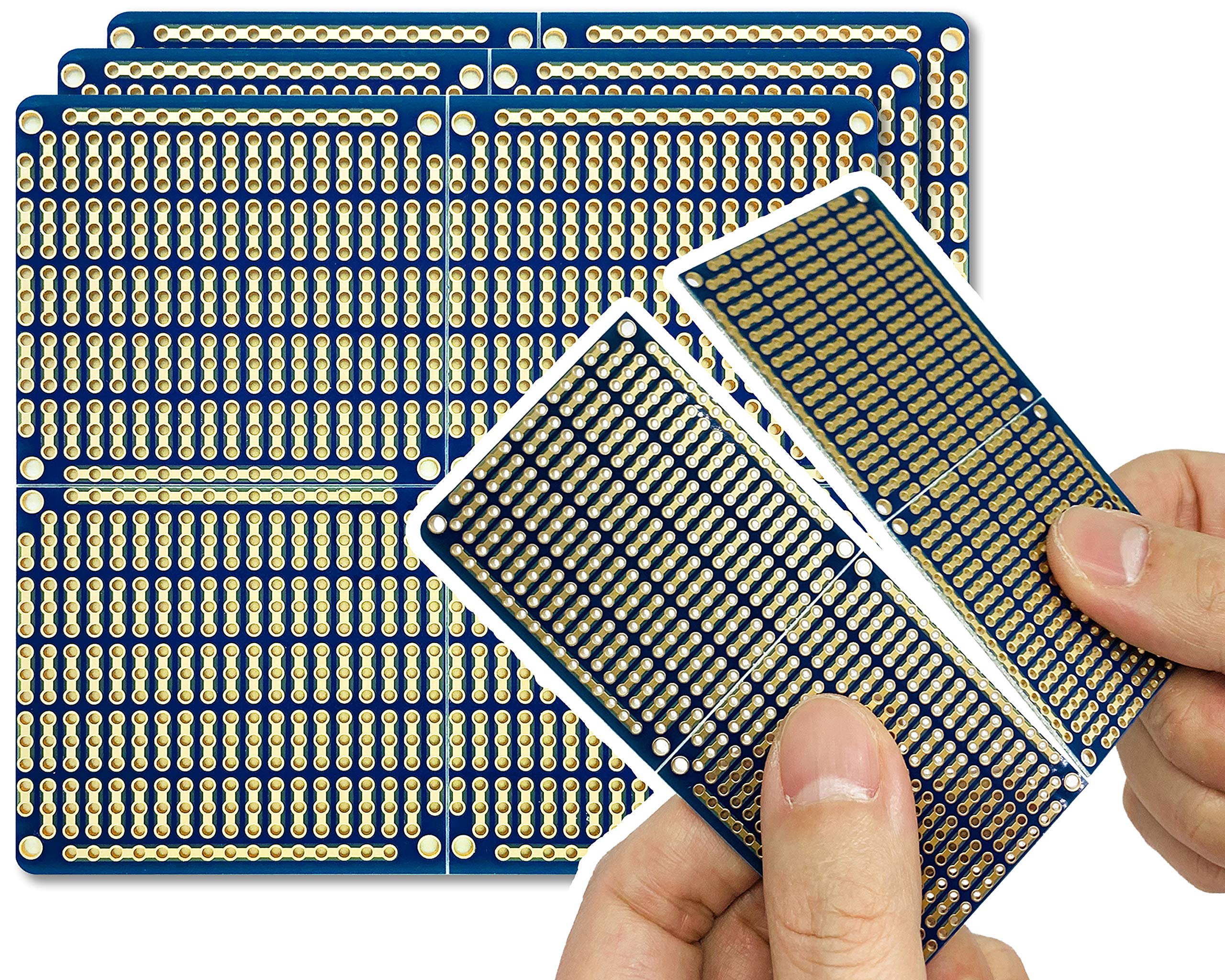 

ElectroCookie Snappable Printed Circuit Board PCB Stripboard with Power Rails for Arduino and Electronics, Gold Plated, 9.7 x 8.9cm (Set of 3, Blue)